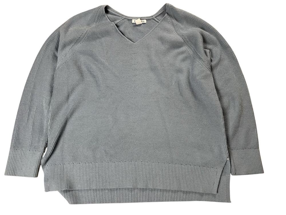 Athleta Sweater Womens XL Blue Pullover V-Neck Merino Wool Raglan Knit Top